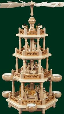 Tischpyramide Christi Geburt 3 stöckig mit Teelichter natur Höhe= 55cm NEU Holzpy