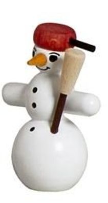Miniaturfigur Schneemänner Pfanne rot Höhe ca. 5cm NEU Holzfigur Weihnachtsfigur