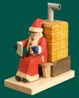 Räuchermann Weihnachtsmann am Ofen geschnitzt Höhe 15cm NEU Rauchen Rauchfigur