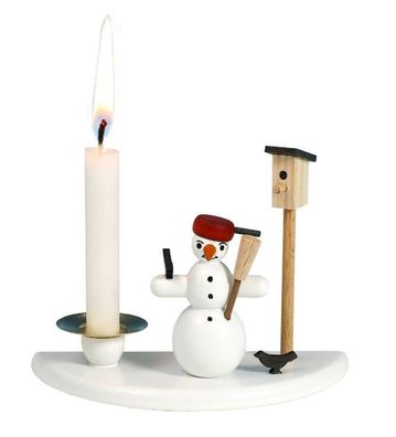 Kerzenhalter mit Schneemann mit Pfanne und Vogelhaus 6,5cm NEU Kerzenständer