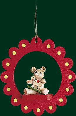 Christbaumschmuck Blüte mit Teddy rot Höhe= 8,5cm NEU Weihnachten Baumschmuck Hol