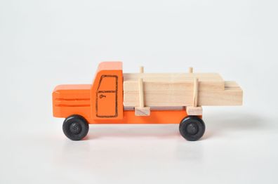 Holzspielzeug Lastenauto Langholz orange HxBxT 3,5x7,5x3cm NEU Holzauto Holz