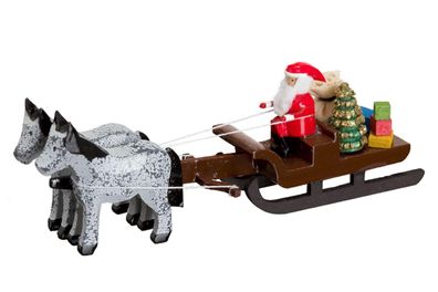 Pferdeschlitten mit Weihnachtsmann Miniaturgespann Länge 9cm NEU Gespann Mini