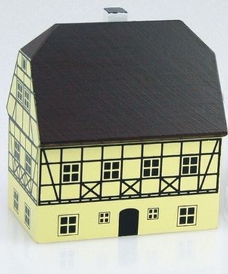 Tischdekoration Holzhaus Fachwerk bunt Höhe 6cm NEU Haus Baum Figur Kirche Erzgeb