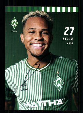 Felix Agu Autogrammkarte Werder Bremen 2023-24 Original Signiert