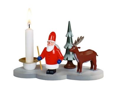 Kerzenhalter Weihnachtsmann mit Hirsch und Baum Höhe ca. 8cm NEU Kerzenständer