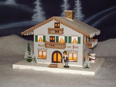 Lichterhaus Gasthof Post LxBxH ca 29 x 24 x 21 cm NEU Haus Karton Pappe Seiffen