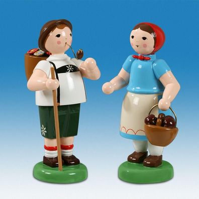 Holzfiguren Bauernpaar mit Korb stehend Höhe 24cm NEU Ganzjahresfigur Seiffen Erz