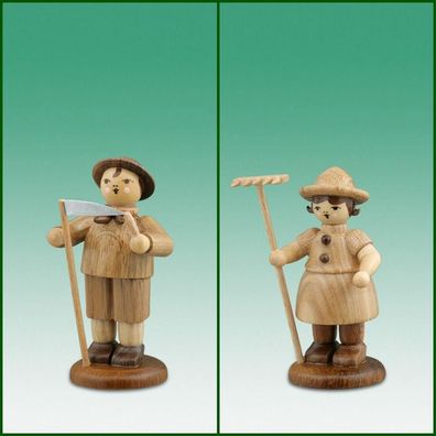 Holzfiguren Bauernpaar mit Sense und Rechen natur Höhe 7cm NEU Ganzjahresfigur Se