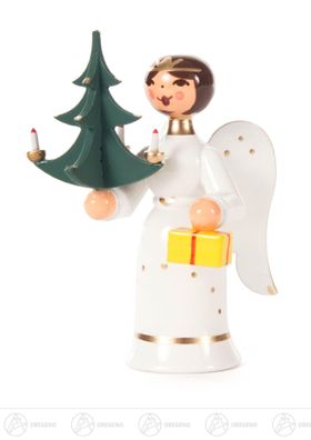 Engel Miniatur mit Weihnachtsbaum H=ca 6,5 cm NEU Erzgebirge Weihnachtsfigur