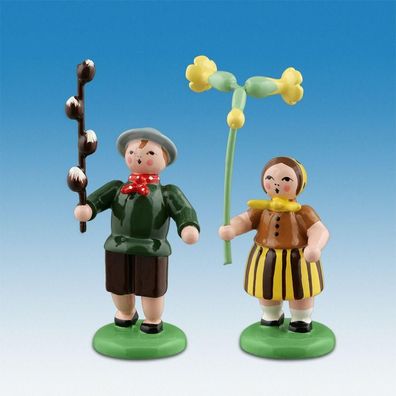 Holzfiguren Blumenkinderpaar bunt Höhe 6,5cm NEU Ganzjahresfigur Seiffen Erzgebir