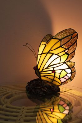 LumiLamp Tiffany Tischlampe Schmetterling 15x15x27 cm Grün Rot Glas