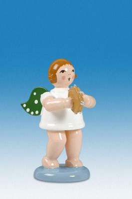 Holzfigur Engel mit Tamburin ohne Krone Höhe 6cm NEU Holzengel Instrument Seiffen