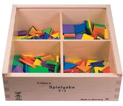 Holzspielzeug Fröbel Gabe 7-1 Quadrate &amp; Dreiecke 25mm LxBxH 220x220x75mm NEU