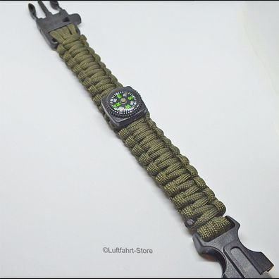 Paracord-Armband 5 in 1 Armee-Grün mit Kompass Art.-Nr. 13050