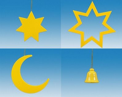 Baumbehang Sterne Mond Glocke gelb Höhe 6,5cm NEU Weihnachten Baumschmuck Holzsch