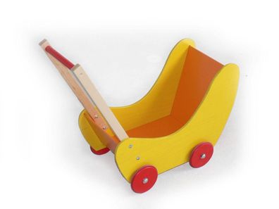 Holzspielzeug Puppenwagen gelb BxLxH 620x310x530mm NEU Puppe Teddy Lernlaufwagen