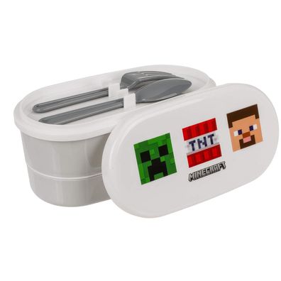 Brotdose Minecraft mit 2 Fächern und Besteck Lunchbox Pausenbrot Schulbrot Snack