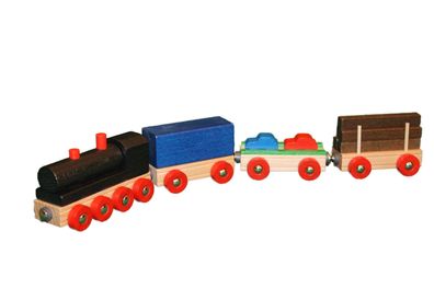 Holzspielzeug Eisenbahn mit 3 Wagen bunt Länge 37 cm NEU Holzeisenbahn Holzauto