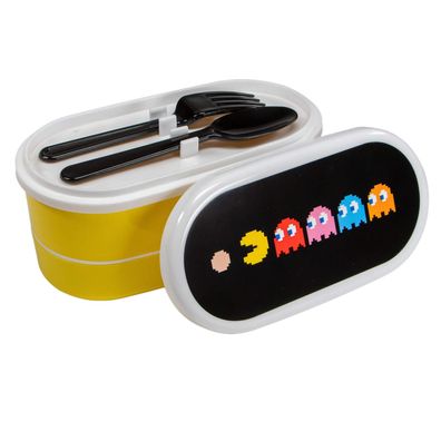 Brotdose Pac-Man mit 2 Fächern und Besteck Lunchbox Pausenbrot Schulbrot Snack