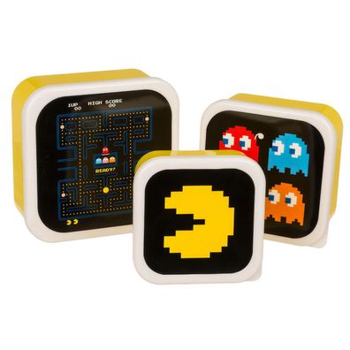 3er Set Pac-Man Lunchbox Brotdose Snackdose Pausenbrot Box mit Deckel