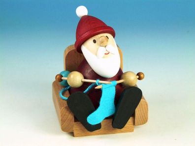 Holzfigur Weihnachtsmann strickend im Sessel HxB 9x6,5cm NEU Seiffen Erzgebirge