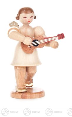 Engel mit Gitarre, kurzer Rock, natur H=ca 6,5 cm NEU Weihnachtsfigur Holzfigur