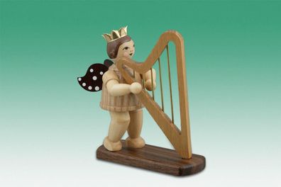 Holzfigur Musikengel mit Harfe und Krone Höhe 6,5cm NEU Holzengel Instrument Seif