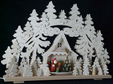 Schwibbogen mit Weihnachtsmann am Christbaum und Beleuchtung BxHxT 70x43x7cm NEU