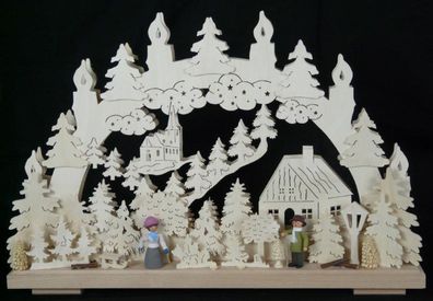 Schwibbogen mit Figuren und Haus im Winter und Beleuchtung BxHxT 50x34x7cm NEU