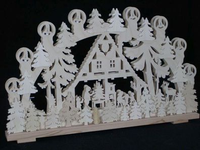 Schwibbogen Haus im Wald mit Beleuchtung mit Kerzenschein BxHxT 70x42x7cm NEU