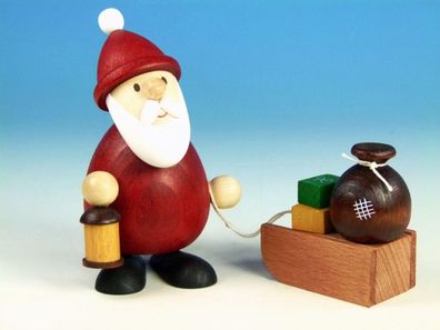 Holzfigur Weihnachtsmann mit Laterne und Schlitten HxB 9,3x9,5cm NEU Seiffen