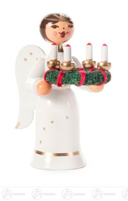 Engel Miniatur mit Adventskranz H=ca 6,5 cm NEU Erzgebirge Weihnachtsfigur