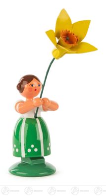 Ostern &amp; Frühjahr Blumenmädchen mit Narzisse H=ca 11 cm NEU Erzgebirge