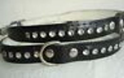 Hundehalsband, Halsumfang 29-36cm, LEDER + Schwarz + Strass (PL.13-3-2-15)