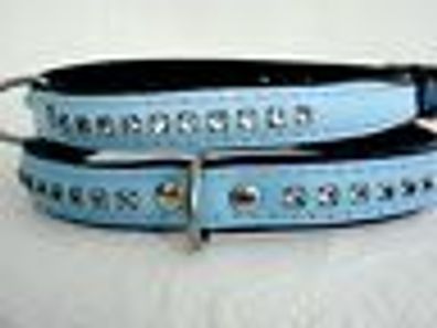 Halsband - Hundehalsband, Halsumfang 21-27 cm, BLAU + Leder + Strass (18.01)