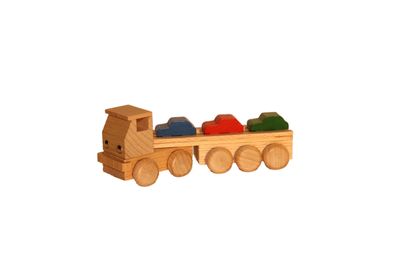 Holzspielzeug Sattelzug mit Autoauflieger bunt Länge ca. 15 cm NEU Holzauto Holz