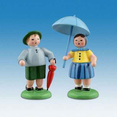 Holzfigur Bauernpaar mit Schirm stehend Höhe 7cm NEU Ganzjahresfigur Seiffen Erzg