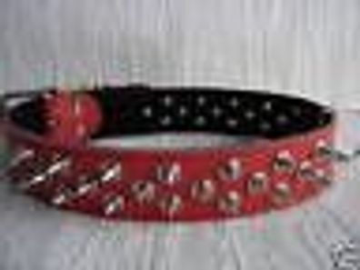 Halsband - Hundehalsband, Halsumfang 57-67cm, LEDE + Stacheln + Rot (PL.02-01)