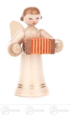 Engel mit Ziehharmonika, langer Rock, natur H=6cm NEU Weihnachtsfigur Holzfigur
