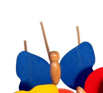 Holzspielzeug Holzschmetterling mit Stecker blau 9 x 7cm, Stab Länge 30cm NEU