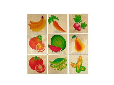 Holzspielzeug Memospiel Obst &amp; Gemüse BxLxH 50x3x50mm NEU Merken