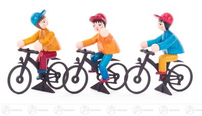 Miniatur Fahrradfahrer farbig lasiert (3) B= x H=ca 2,7 cmx5,9 cm NEU Erzgebirge