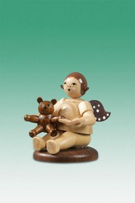 Holzfigur Engel mit Teddybär und Krone natur Höhe 6,5cm NEU Holzengel Instrument