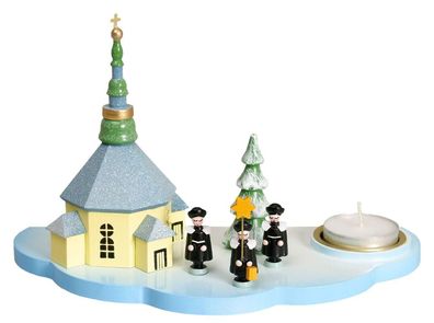 Kerzenhalter Lichthalter + Seiffener Kirche + Kurrende bunt Teelicht 13cm NEU