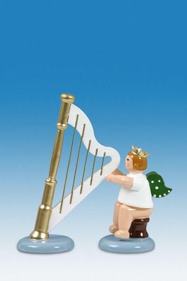 Holzfigur Engel sitzend mit Harfe ohne Krone Höhe 6cm NEU Holzengel Instrument Se