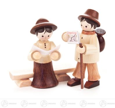Miniatur Wandererpaar natur H=ca 6 cm NEU Erzgebirge Weihnachtsfigur Holzfigur