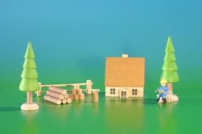 Miniaturdekoration Dorf mit Figuren Höhe 6cm NEU Haus Baum Figur Kirche Erzgebirg