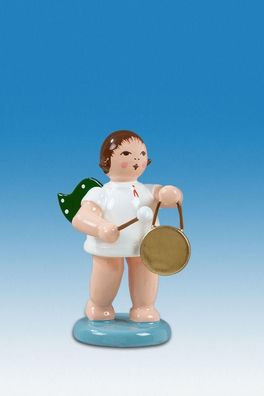 Holzfigur Engel mit Gong ohne Krone Höhe 6cm NEU Holzengel Instrument Seiffen Erz