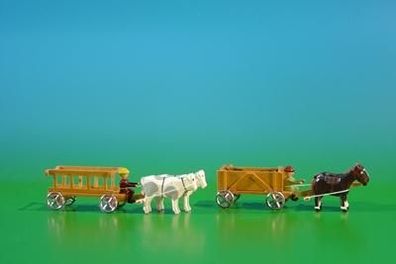 Miniaturen Kastenwagen und Leiterwagen mit Kutscher natur BxH 9x3,5cm NEU Miniatu